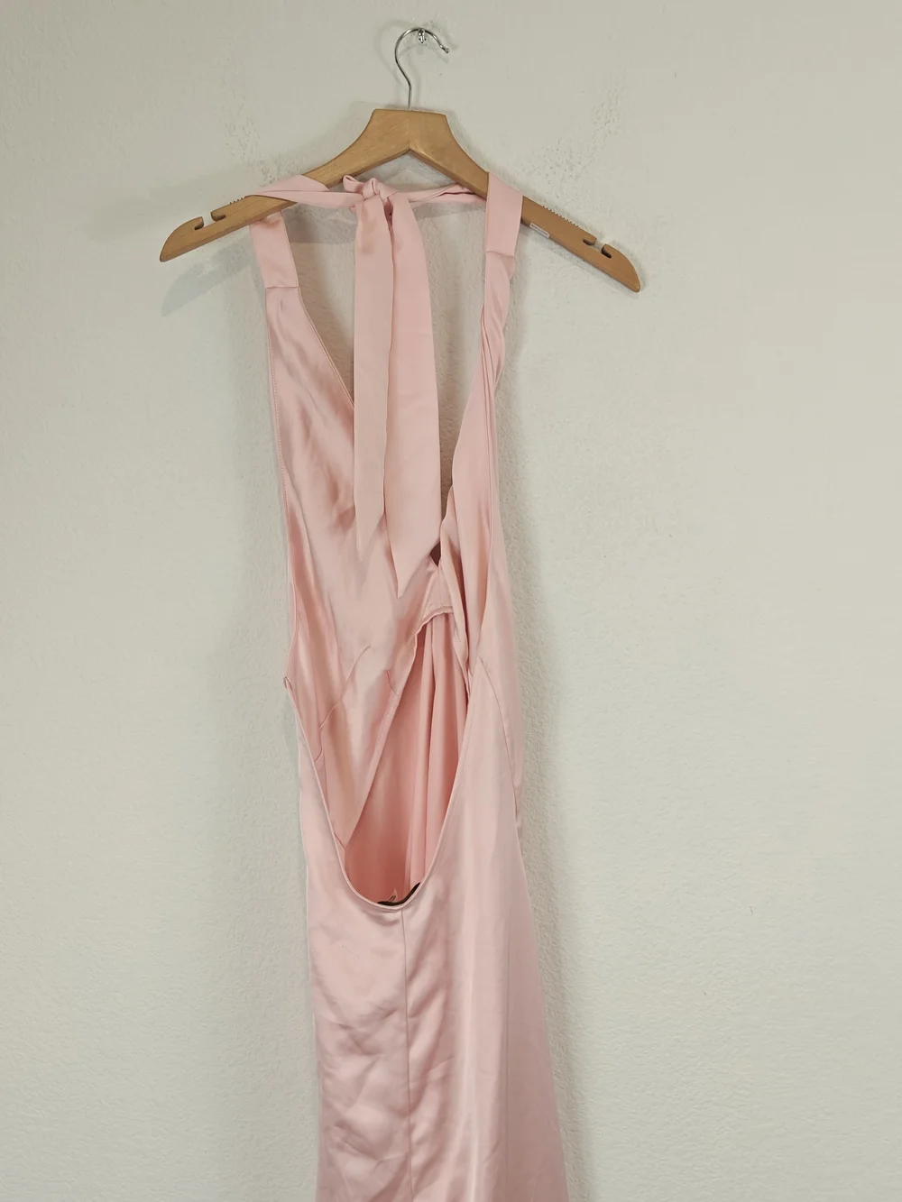 Ramy Brook Carey Rose Quartz Satin Halter Maxi Gown Open Back Formal Dress 00
